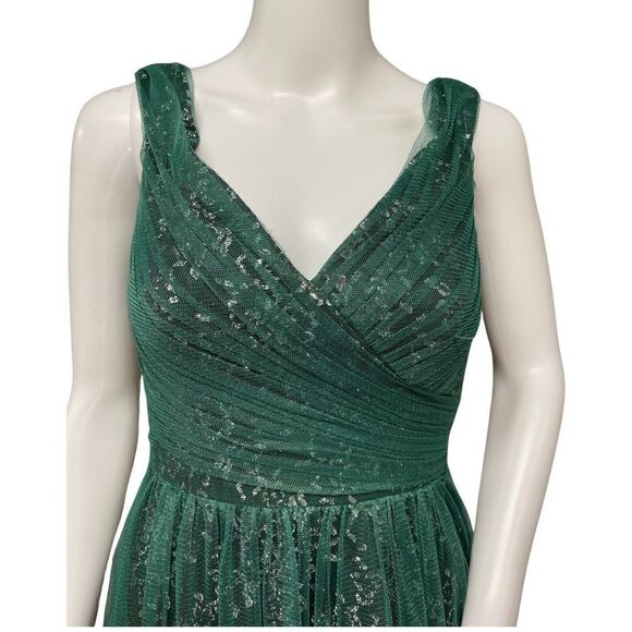 Dessy Collection Womens Size 2 V Neck Soft Tulle Hunter Green Evening Prom Dress - Picture 2 of 15